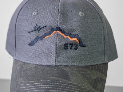Clearwater Valley Aero Hat-grey and black with grey and green camo design bill